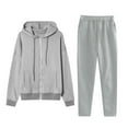 thumbnail image 1 of Women's Fashion Casual Long Pants Sets Hooded Sweatshirt Coat Jogger Sweatpants Tracksuit with Pockets New Beach Vacation Clothes for Women Gray XL, 1 of 4