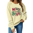 thumbnail image 1 of Women's Fashion Casual Long Sleeve Crewneck Loose Fit Pullover Fleece Sweatshirt with Christmas Holiday Print MERRY and Bright for Comfortable Everyday Wear,Army Green,L, 1 of 6