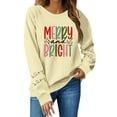 thumbnail image 1 of Women's Fashion Casual Long Sleeve Crewneck Loose Fit Pullover Fleece Sweatshirt with Christmas Holiday Print MERRY and Bright for Comfortable Everyday Wear,Beige,S, 1 of 3