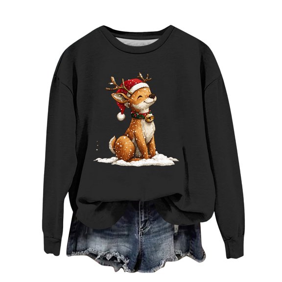 Women's Fashion Casual Long Sleeve Loose Christmas Printed Sweatshirt for Casual and Comfortable Everyday Wear