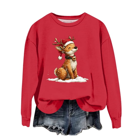 Women's Fashion Casual Long Sleeve Loose Christmas Printed Sweatshirt for Casual and Comfortable Everyday Wear