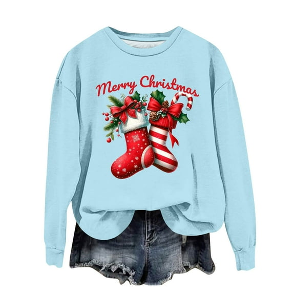Women's Fashion Casual Long Sleeve Loose Christmas Printed Sweatshirt with Merry Christmas Design for Comfortable Wear