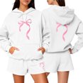 thumbnail image 1 of Women's Fashion Casual Long Sleeve Shorts Sports Round Neck Sweatshirt Set with Bow Print, Activewear for Sports and Casual Activities,White,XL, 1 of 6