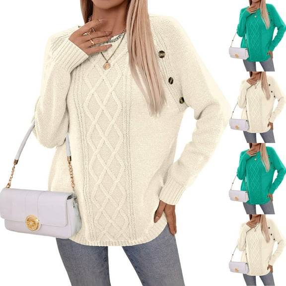 Women's Fashion Casual Long Sleeve Solid Color Half Button Women's Pullover Retro Loose Knit Sweater for Fall Winter Retro Fashion,Khaki,XL