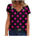thumbnail image 1 of Women's Fashion Casual Loose Blouse, Polka Dot Print V-Neck Short Sleeve T-Shirt, Stylish Printed Tee for Women, Comfortable V-Neck Casual Top, Trendy Summer Blouse for Daily Wear, 1 of 5
