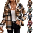 thumbnail image 1 of Women's Fashion Casual Loose-Fitting Long-Sleeved Plaid Print Hooded Jacket Baseball Jacket for Fall and Streetwear Style,Red,L, 1 of 7
