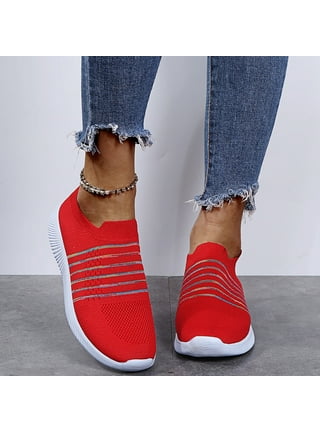 Womens White Sneakers red Sneakers Hight Top Slip On