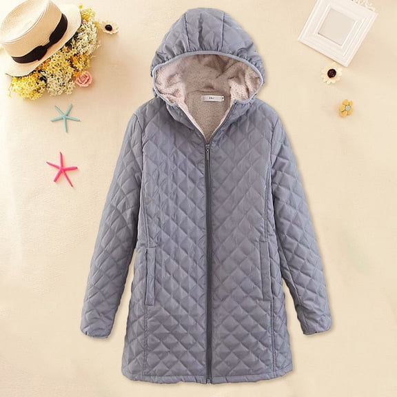 Women's Fashion Casual O-Neck Hood Solid Color Long Sleeve Loose CottonMedium And Long Coat Coral Jacket Ladies Jacket Leather Zip up Top Anorak Jacket Women Womens Womens Jacket Lightweight Womens