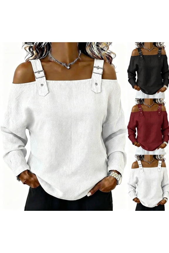 Women's Fashion Casual Off Shoulder One Sleeve Long Sleeve Top, Sexy Tie Front Blouse for Daily Wear, Spring/Summer Red L