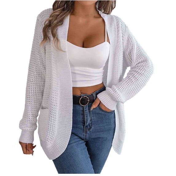 Women's Fashion Casual Open Front Long Sleeve Chunky Knit Cardigans Sweaters Outerwear Coats Cardigan Sweaters for Women Oversized Knitting Outerwear with Pockets Fall Lightweight Cardigan