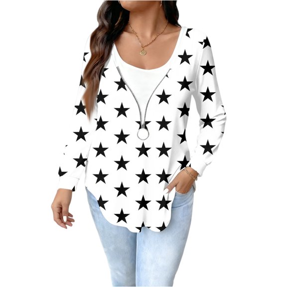 Women's Fashion Casual Oversized Printed Long-Sleeve Top - Black, 4XL Plus Size, Loose Fit, Fashionable Print, Size XXXXL