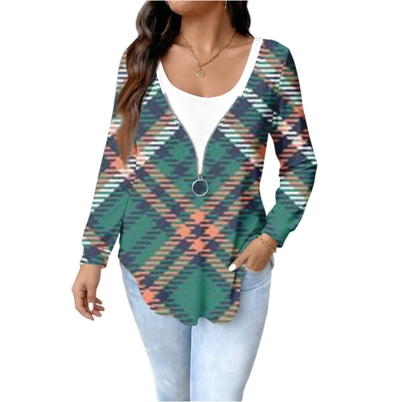Women's Fashion Casual Oversized Printed Long-Sleeve Top - Green, Classic XL Fit, Loose Style, Trendy Print, Size XL