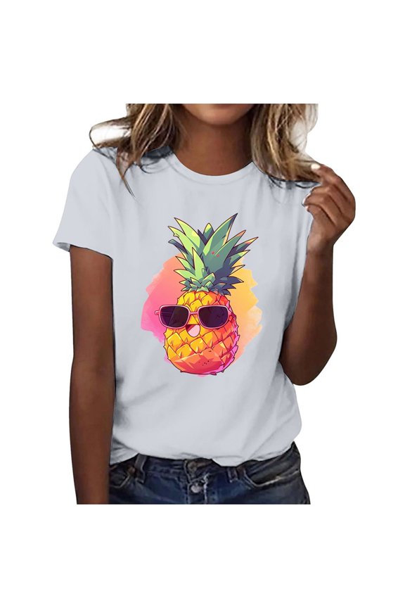 Women's Fashion Casual Pineapple Print T-Shirt Short Sleeve Comfortable Breathable Summer Top
