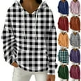 thumbnail image 1 of Women's Fashion Casual Plaid Print Pullover Long-Sleeve Hooded Sweatshirt, Trendy Fall Winter Fashion with Soft Fabric and Comfortable Fit for Casual Outings,Black,L, 1 of 5