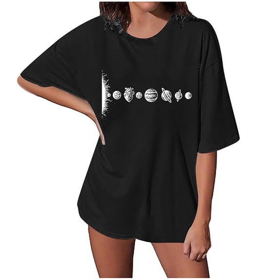Women's Fashion Casual Printed T Shirt Round Neck Off Shoulder Short Sleeve Comfortable Stylish Tee Top Blouse