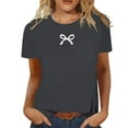 thumbnail image 1 of Women's Fashion Casual Round Neck Bow Print Short Sleeve T Shirt Top, 1 of 4