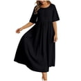 thumbnail image 1 of Women's Fashion Casual Round Neck Five Point Sleeve Loose Pocket Midi Dress Comfortable Stylish Everyday Wear, 1 of 2