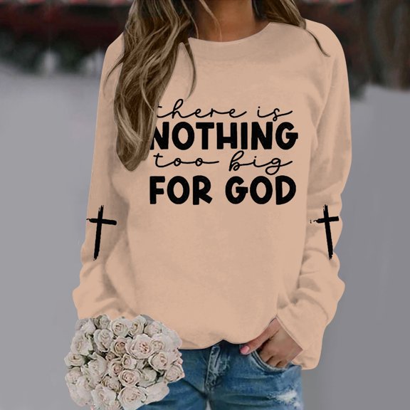 Women's Fashion Casual Round Neck God Letter Printed Hoodie Comfortable Sweat Shirts Crop Sweater Womens Juniors Oversized Sweatshirts Active Hoodie Women Hoodie with Zipper Women Distressed Pullover
