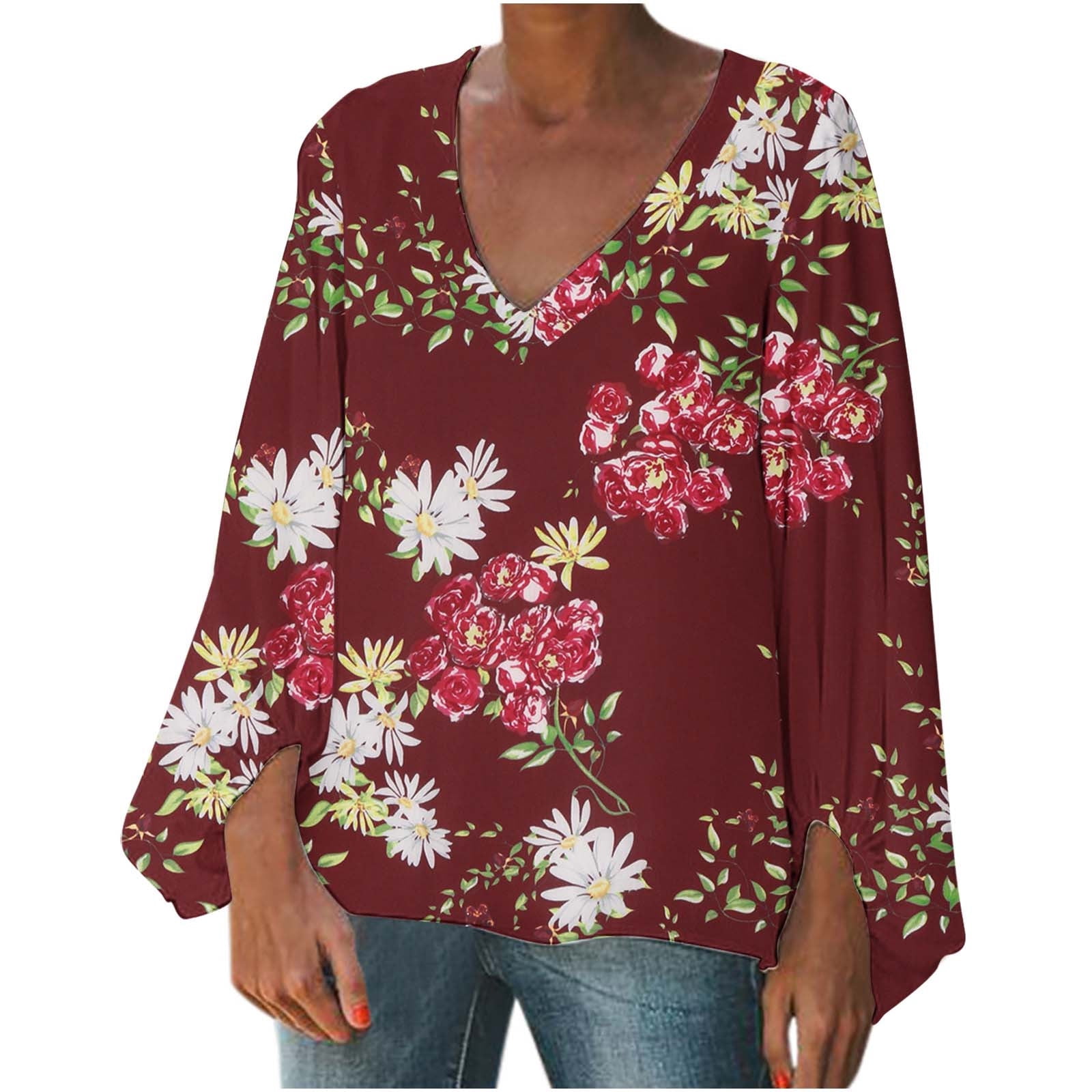 Women's Fashion Casual Round Neck Long Sleeve Printed Top T-Shirt Plus Size Blouses Shirt Dressy for Fall