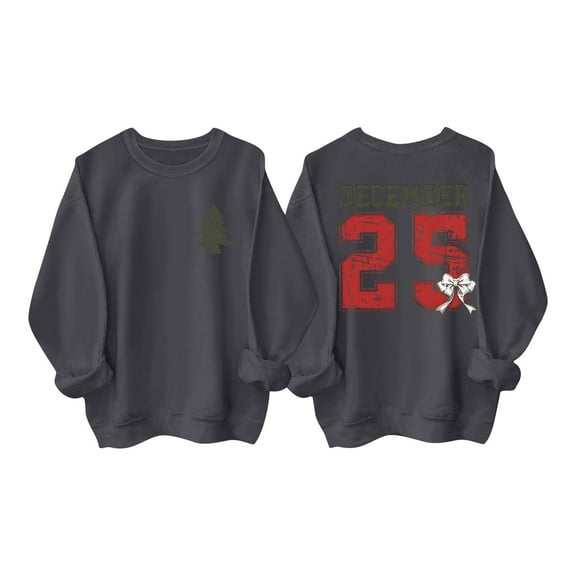 Women's Fashion Casual Round Neck Long Sleeve Top Printed Pullover Sweatshirt, December 25 Double-Sided Print, Comfortable Everyday Wear, Streetwear Style,Gray,S
