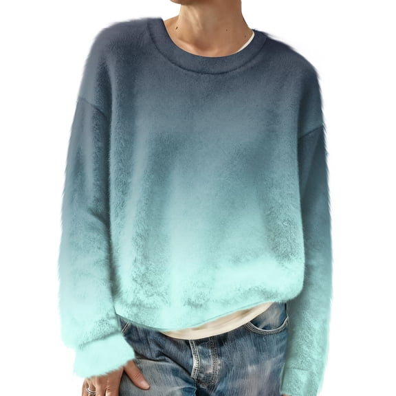 Women's Fashion Casual Round Neck Long Sleeve Top Printed Pullover Sweatshirt with Gradient Print for Stylish Wear,Mint Green,S
