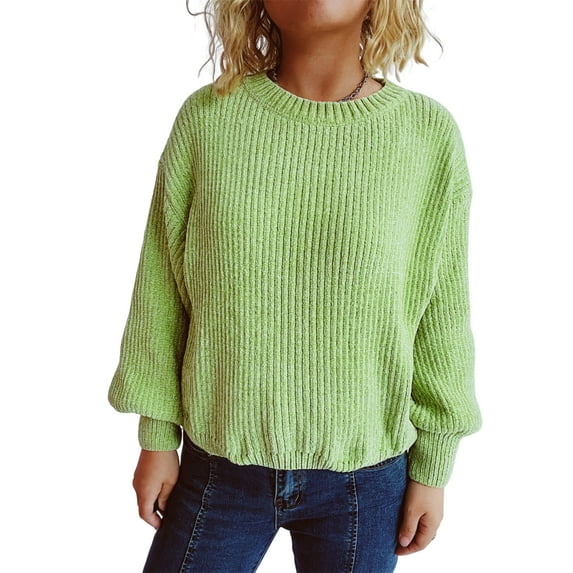 Women's Fashion Casual Round Neck Pullover Solid Color Long-sleeve Sweater Top for Everyday Style, Comfortable and Chic Top for Women,Light Green,S