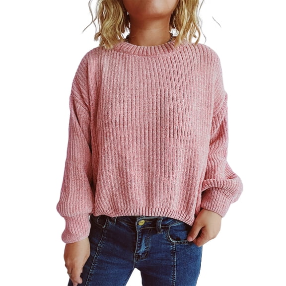 Women's Fashion Casual Round Neck Pullover Solid Color Long-sleeve Sweater Top for Everyday Style, Comfortable and Chic Top for Women,Pink,M