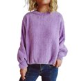 thumbnail image 1 of Women's Fashion Casual Round Neck Pullover Solid Color Long-sleeve Sweater Top for Everyday Style, Comfortable and Chic Top for Women,Purple,M, 1 of 7