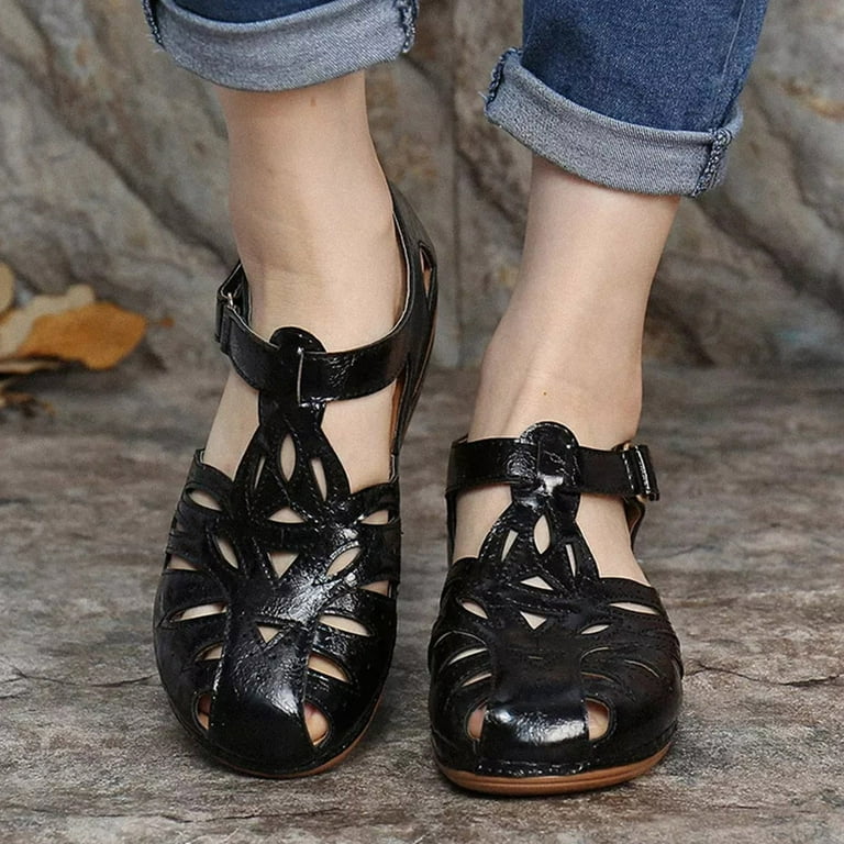 Round toe hollow out sandals deals