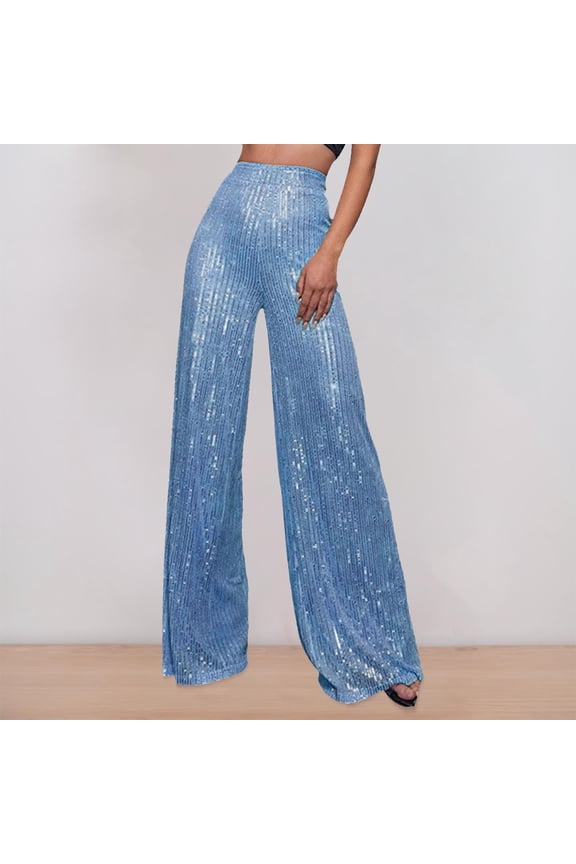Women's Fashion Casual Sequined Pants Sparkling Sequins High Waisted Wide Leg Flared Pants Flared Pants Nightclub Wear Pants for Women Pants for Women plus Size Work Casual with Pockets Casual Pants