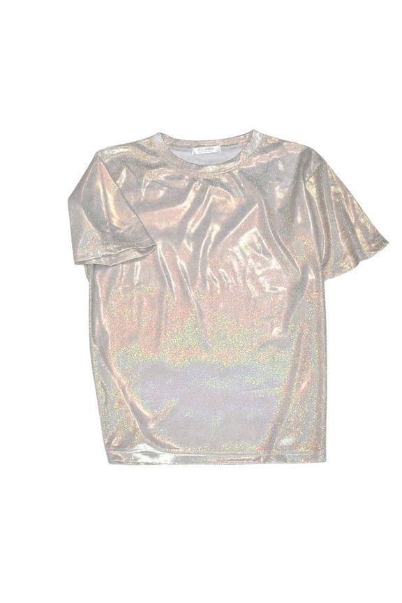 Women's Fashion Casual Shiny Silk T-Shirt Thin Base Round Neck Short Sleeve Top for Everyday Wear