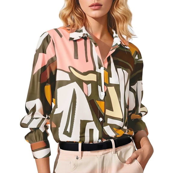 Women's Fashion Casual Shirt Long Sleeve Cardigan Buckle Top,Multicolour,M