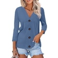 thumbnail image 1 of Women's Fashion Casual Short Cardigans Button-down Shirt Lightweight 3/4 Long Sleeve Solid Color Basic Tops, 1 of 7