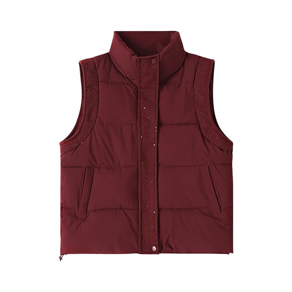 Women's Fashion Casual Sleeveless Puffy Padded Vest Coat With Knitted Sleeves, Solid Color, Loose Fit, Drop Shoulder, Oversized Design, Perfect For Fall Winter Daily Commute,