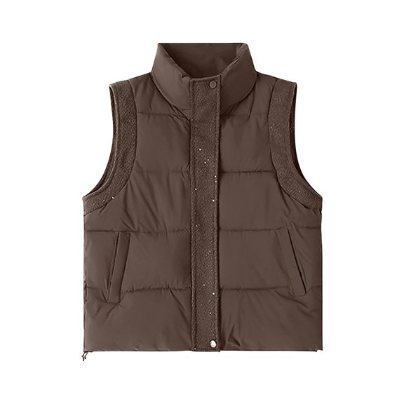 Women's Fashion Casual Sleeveless Puffy Vest Coat With Knitted Sleeves, Solid Color Open Front Loose Drop Shoulder Design, Lightweight Breathable Soft Body And Acrylic