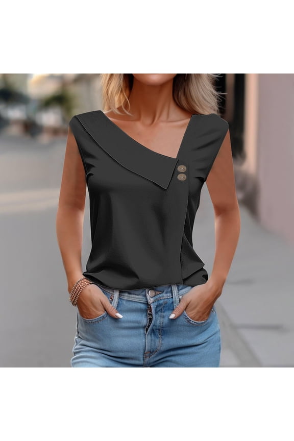 Women's Fashion Casual Sleeveless Top Blouse Shirt, V Neck Spring and Summer Tunic, Lightweight Breathable Loose Fit Beach Vacation Holiday | CSEONE,Black L