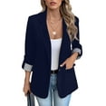 thumbnail image 1 of Women's Fashion Casual Slim Fit Three-quarter Rolled Sleeve Button Blazer, Navy Blue, Size XXXXXL, 1 of 5