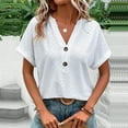 thumbnail image 1 of Women's Fashion Casual Solid Button V Neck T-shirt Tops Blouse, 1 of 7