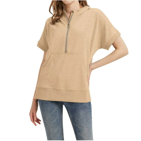Women's Fashion Casual Solid Color Casual Short Sleeved Hoodie Top Women Hooded Pullover Sweatshirt Cute Zip up Hoodie Casual Women Hoodie Women's Hoodies Hooded Sweatshirts for Women Sweatshirts