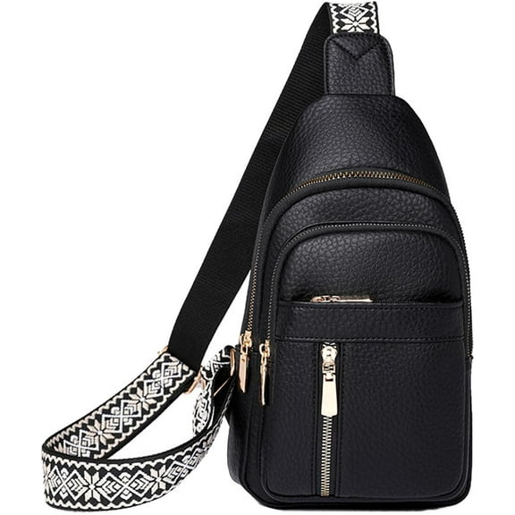 Women's Fashion Casual Solid Color Crossbody Bag, Leather Sling Cross Body Chest Purse with Adjustable Strap for Hiking Travel