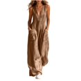 thumbnail image 1 of Women's Fashion Casual Solid Color Deep V Halter Neck Sleeveless Jumpsuit Ruched Detail Pockets Long Pants One Piece Coffee S(S), 1 of 7