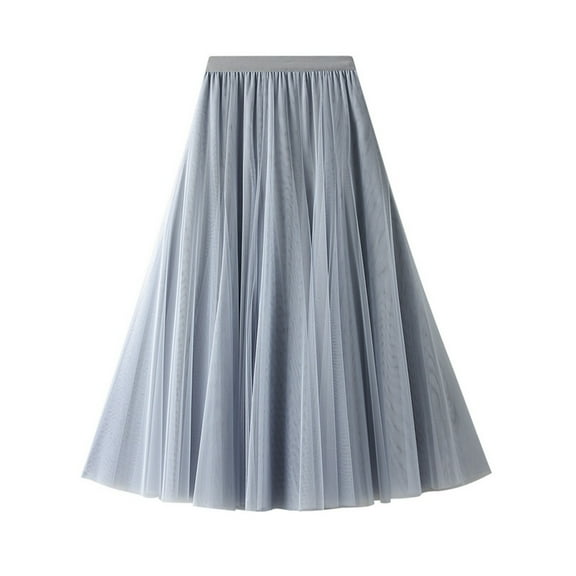 Women's Fashion Casual Solid Color High Waist Ruffle Splicing Mesh Half-body Skirt, Flowy Design for Casual Wear, Lightweight and Comfortable,Light Blue,Size One Size