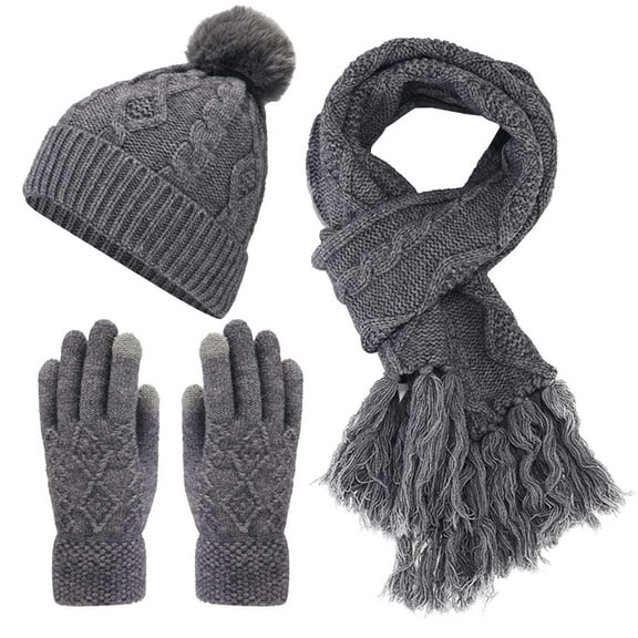 Scarves for Women Winter Clothing for Women's Fashion Casual Solid Color Knitted Warm Woolen Hat Scarf And Gloves Three Piece Set