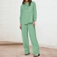 thumbnail image 1 of Women's Fashion Casual Solid Color Long Sleeve Temperament Linen Shirt Set High Waist Loose Pants Set Two Piece Pants Set Women Womens Work Pants Wide Leg Womens Snow Apparel Womens Snow Pants, 1 of 6