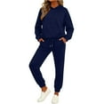 thumbnail image 1 of Women's Fashion Casual Solid Color Loose Hooded Sweatshirt Suit, Comfortable and Trendy for Casual Outings and Sportswear,Navy,L, 1 of 6