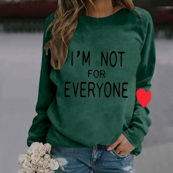 Women's Fashion Casual Solid Color Loose Long Sleeve Letter I'm Not For Everyone Print Round Neck Hoodie Crop Top Sweatshirt for Women Junior Vintage Sweater Graphic Jogging Suit Comfortable