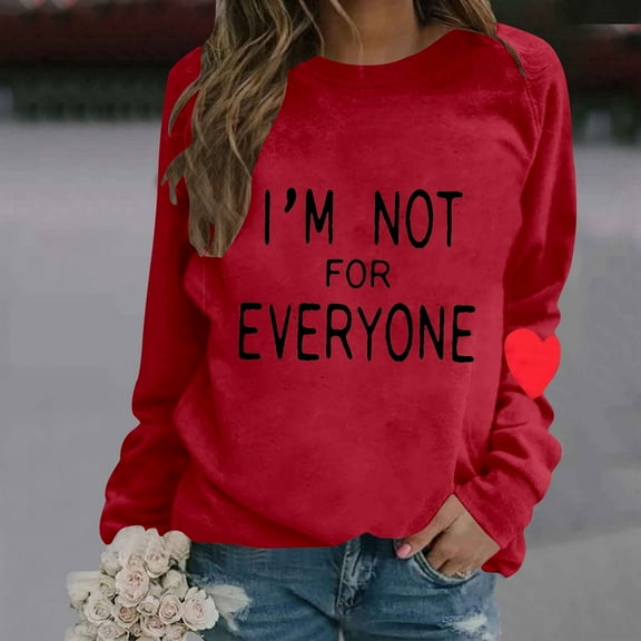 Women's Fashion Casual Solid Color Loose Long Sleeve Letter I'm Not For Everyone Print Round Neck Hoodie Crop Top Sweatshirt for Women Junior Vintage Sweater Graphic Jogging Suit Comfortable