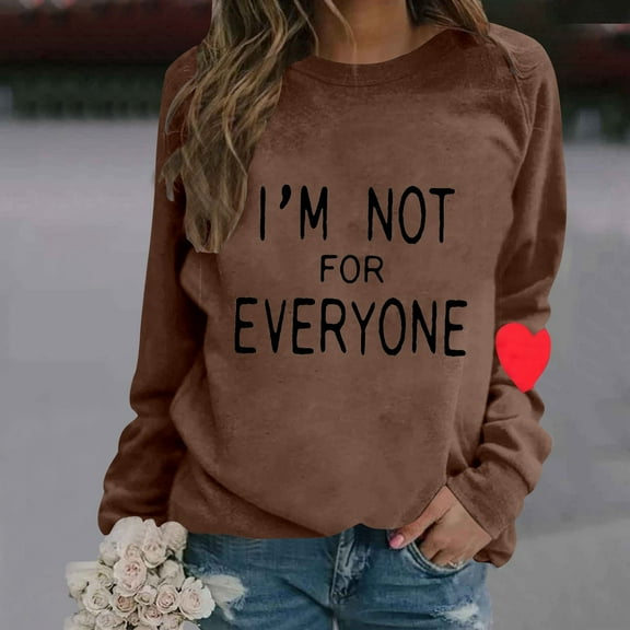 Women's Fashion Casual Solid Color Loose Long Sleeve Letter I'm Not For Everyone Print Round Neck Hoodie Crop Top Sweatshirt for Women Junior Vintage Sweater Graphic Jogging Suit Comfortable