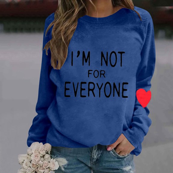 Women's Fashion Casual Solid Color Loose Long Sleeve Letter I'm Not For Everyone Print Round Neck Hoodie Crop Top Sweatshirt for Women Junior Vintage Sweater Graphic Jogging Suit Comfortable