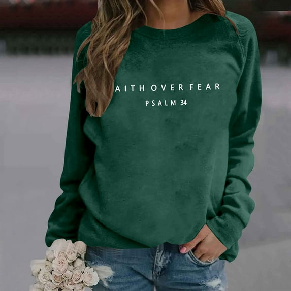 Women's Fashion Casual Solid Color Loose Long Sleeve Letter Print Round Neck Hoodie 4x Sweatshirt Band Sweatshirts Women Vintage Sweatshirt Womens Light Steel Sweatshirt Drop Shoulder Sweater Comfy